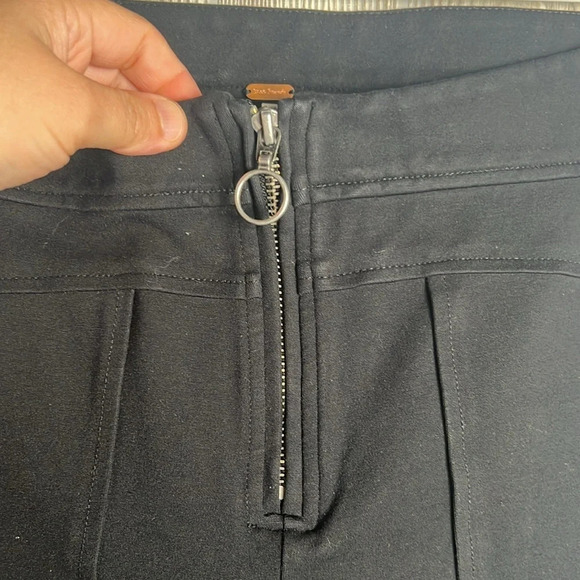 Free People Black Seamed Knit Wide Leg Flare Front Zip Fly Pants Sz 6 - Picture 4 of 5